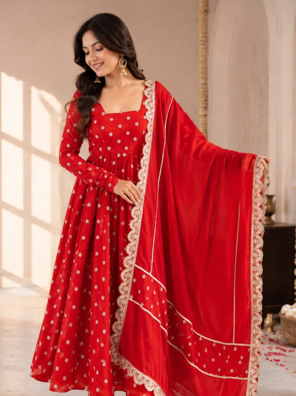 Red Anarkali Kurta Set