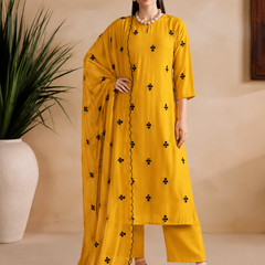 Mustard Yellow Embroidered Kurta Pant Set with Dupatta