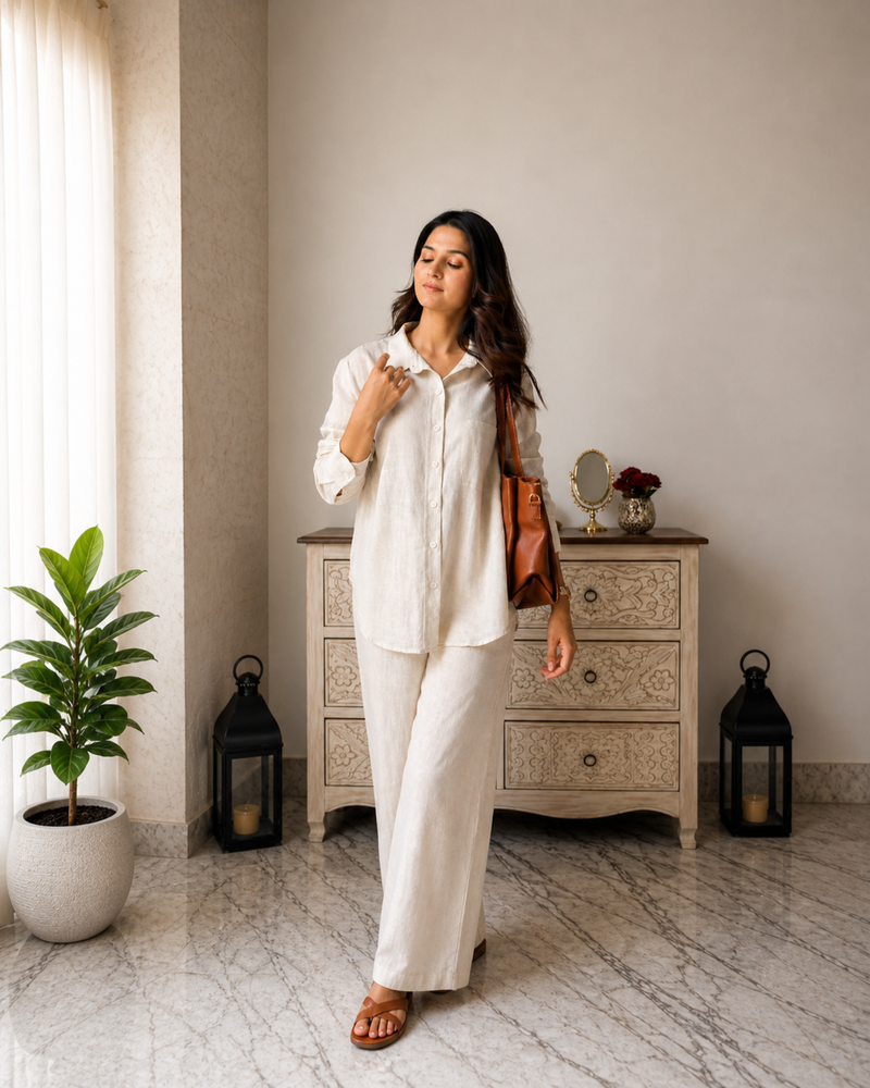 STYLUM WOMEN ELEGANCE IN NEUTRAL LINEN CORD SET