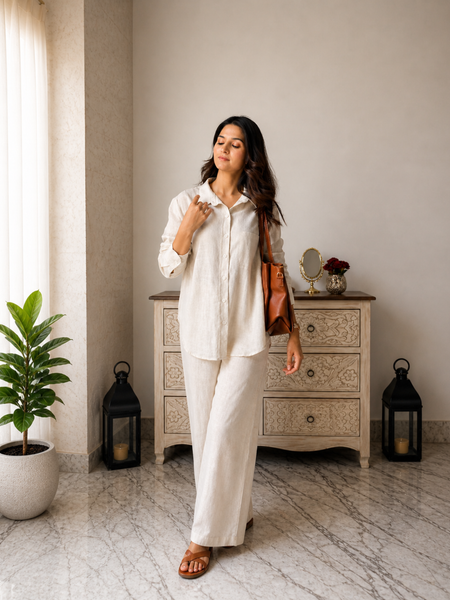Stylum Women's White Solid Crepe Co-Ord Set (CSOFFWHITESIDAN)