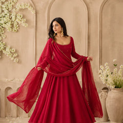 Maroon Embellished Anarkali Suit Set with Dupatta