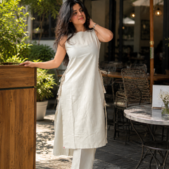 Ivory Solid Cotton Kurta Set for Women