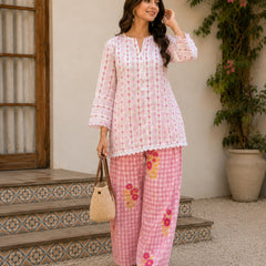 Pink Floral Printed Kurta Set