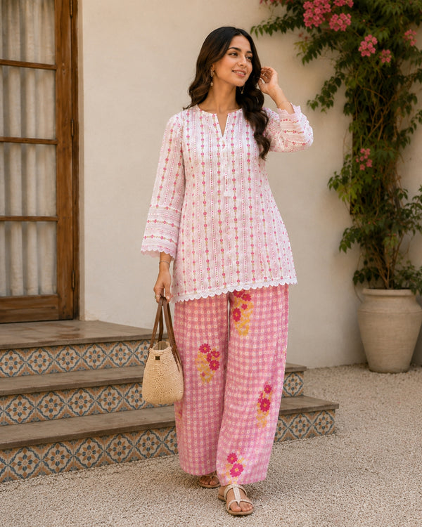 Pink Floral Printed Kurta Set