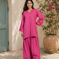 Fuchsia Pink Solid Co-Ord Set for Women