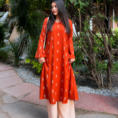 Rust Printed Kurta Set for Women