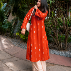 Rust Printed Kurta Set for Women
