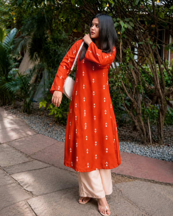 Rust Printed Kurta Set for Women