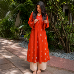 Rust Printed Kurta Set for Women