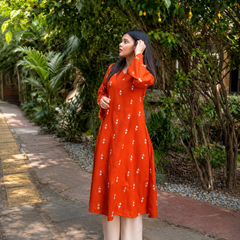 Rust Printed Kurta Set for Women