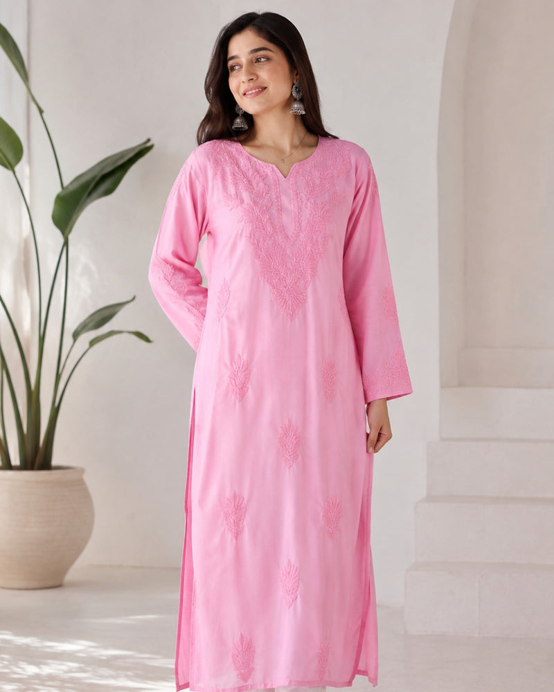 Pink Straight Embroidered Kurta