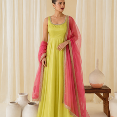 Lime Green Embellished Anarkali Suit Set for Women (KPDGREENMASTANI)