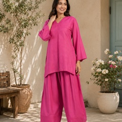 Fuchsia Pink Solid Co-Ord Set for Women