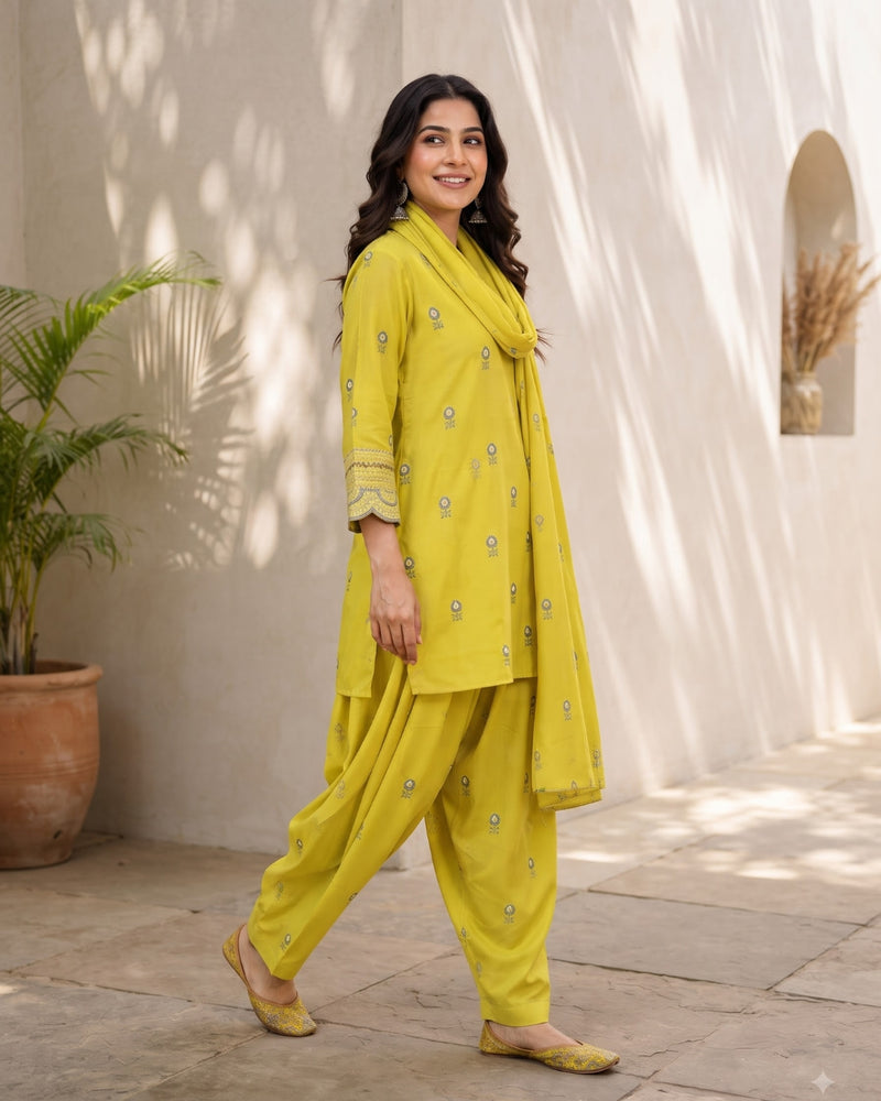Mustard Embroidered Kurta Set
