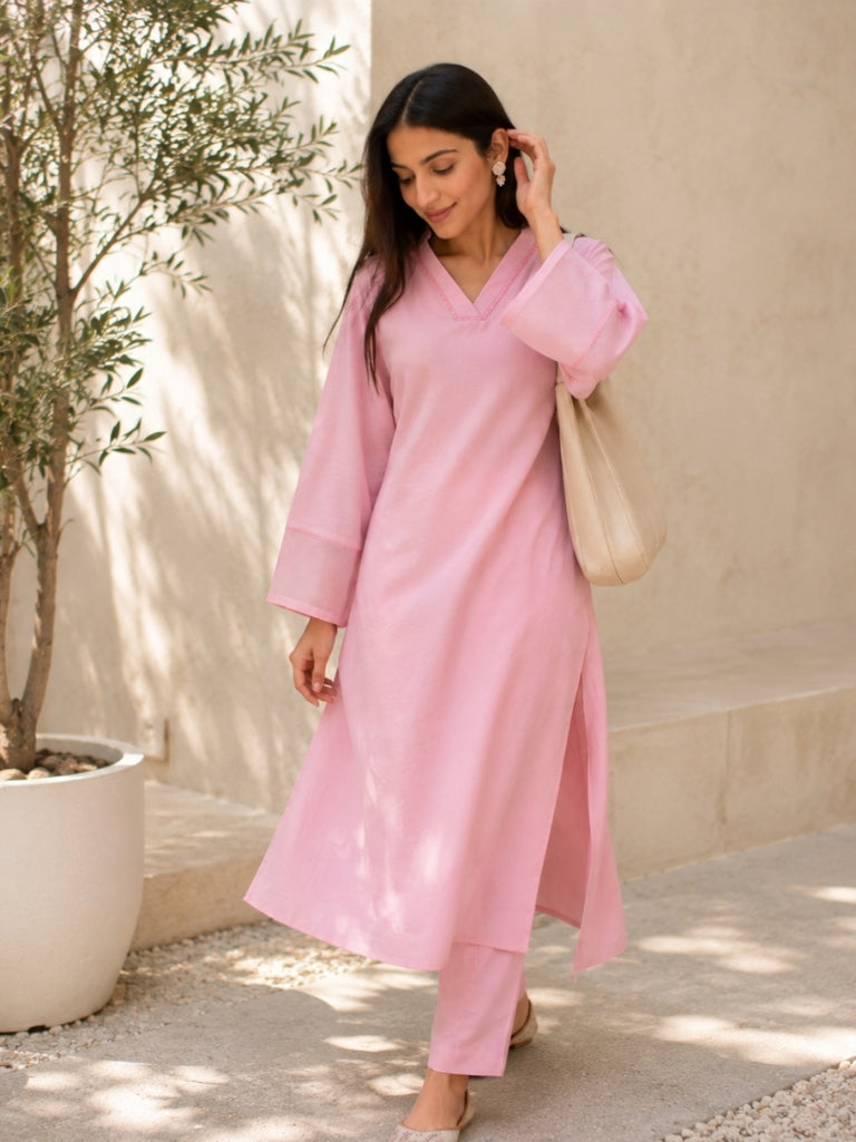 Pink Long Straight Kurta Set