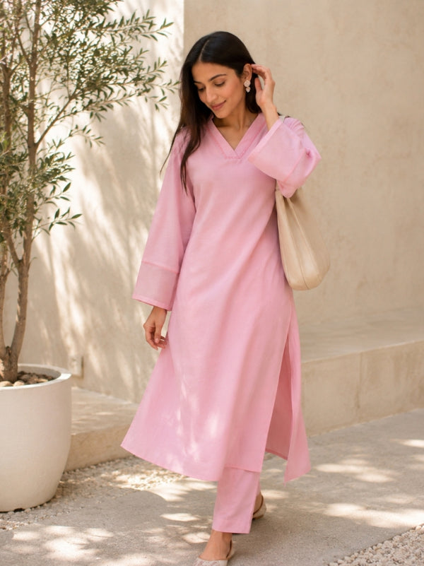 Pink Long Straight Kurta Set