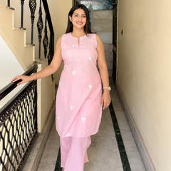 Blush Pink Embroidered Cotton Kurta & Straight Pant Co-Ord Set