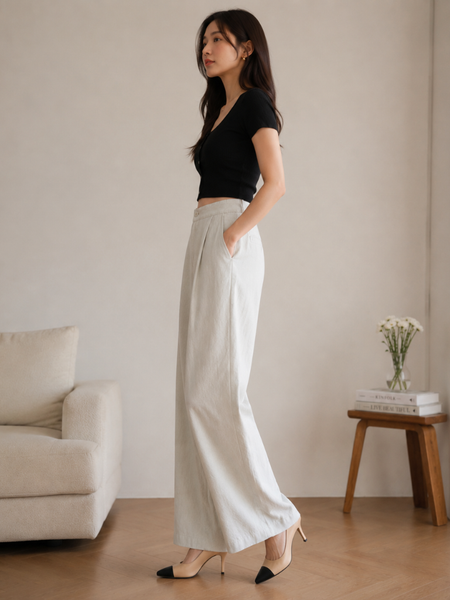 Stylum Women’s off white Wide Leg Trousers (PTBEIGEPATODI)