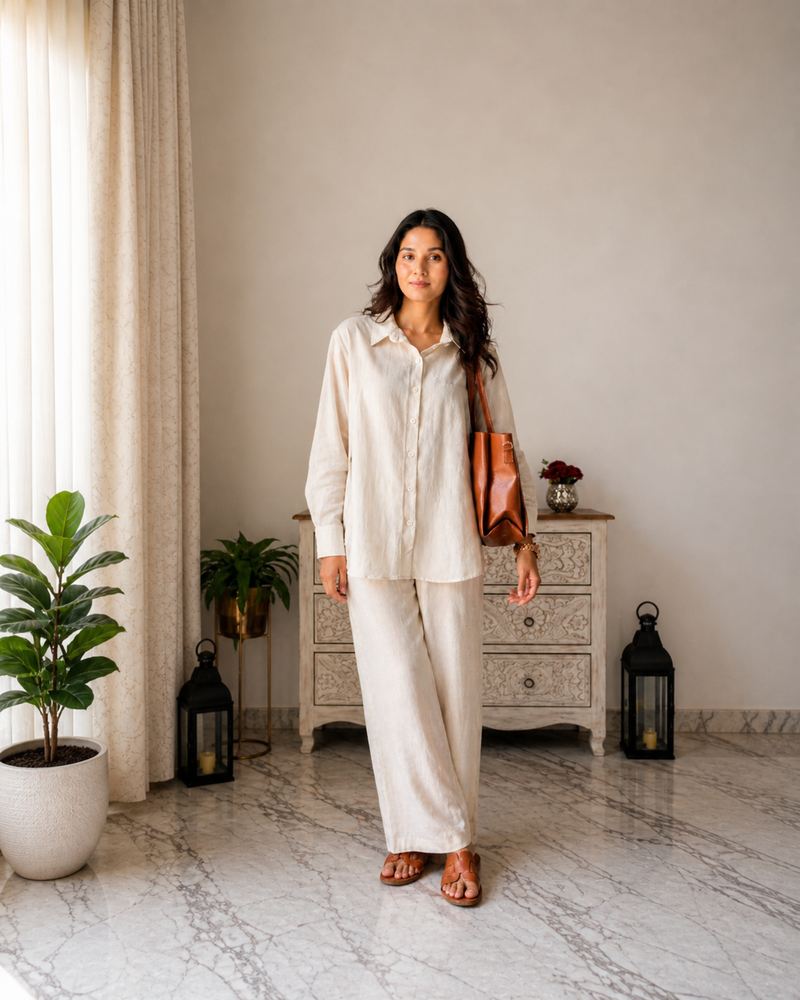 STYLUM WOMEN ELEGANCE IN NEUTRAL LINEN CORD SET