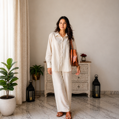 STYLUM WOMEN ELEGANCE IN NEUTRAL LINEN CORD SET