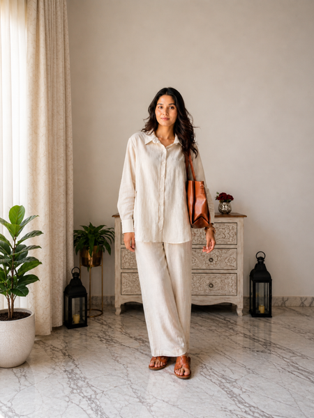 Stylum Women's White Solid Crepe Co-Ord Set (CSOFFWHITESIDAN)