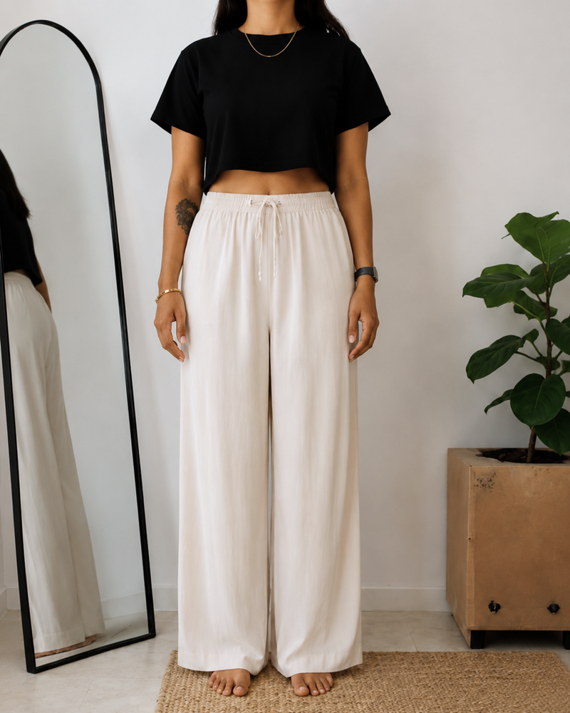 Women’s Off White Wide Leg Palazzo Pants