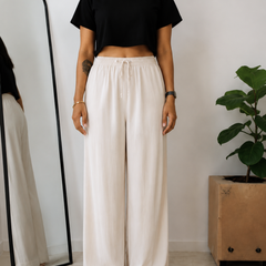 Women’s Off White Wide Leg Palazzo Pants