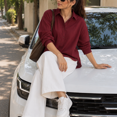 Women’s Maroon Solid Relaxed Fit Full Sleeve Shirt