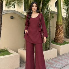 Maroon Rayon Relaxed Co-Ord Set with Wide-Leg Pants(KPMAROONSUVIRA)