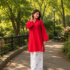 Beautiful Cotton Flex Kurti with Farsi Salvar with Embroidery Work