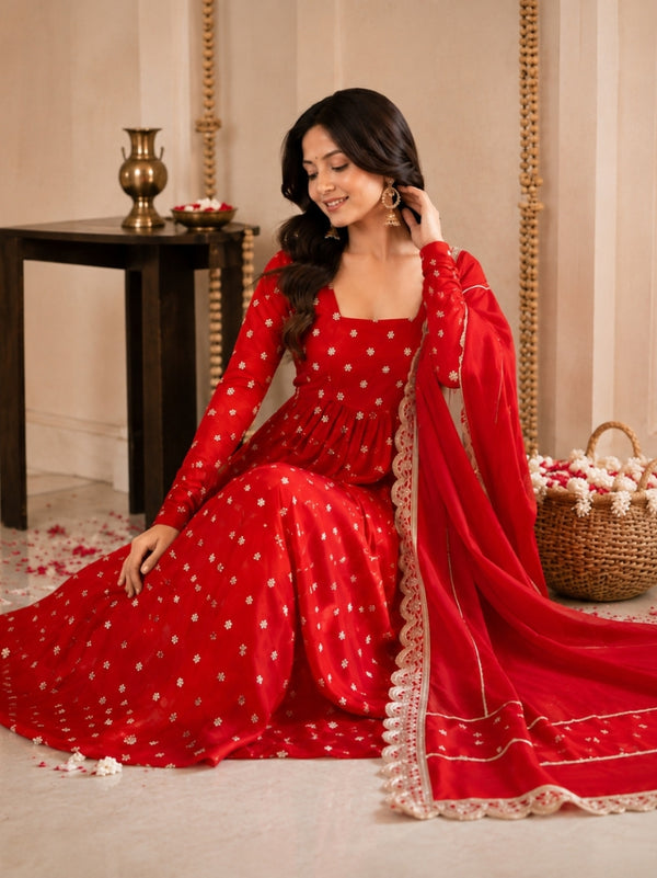 Red Anarkali Kurta Set