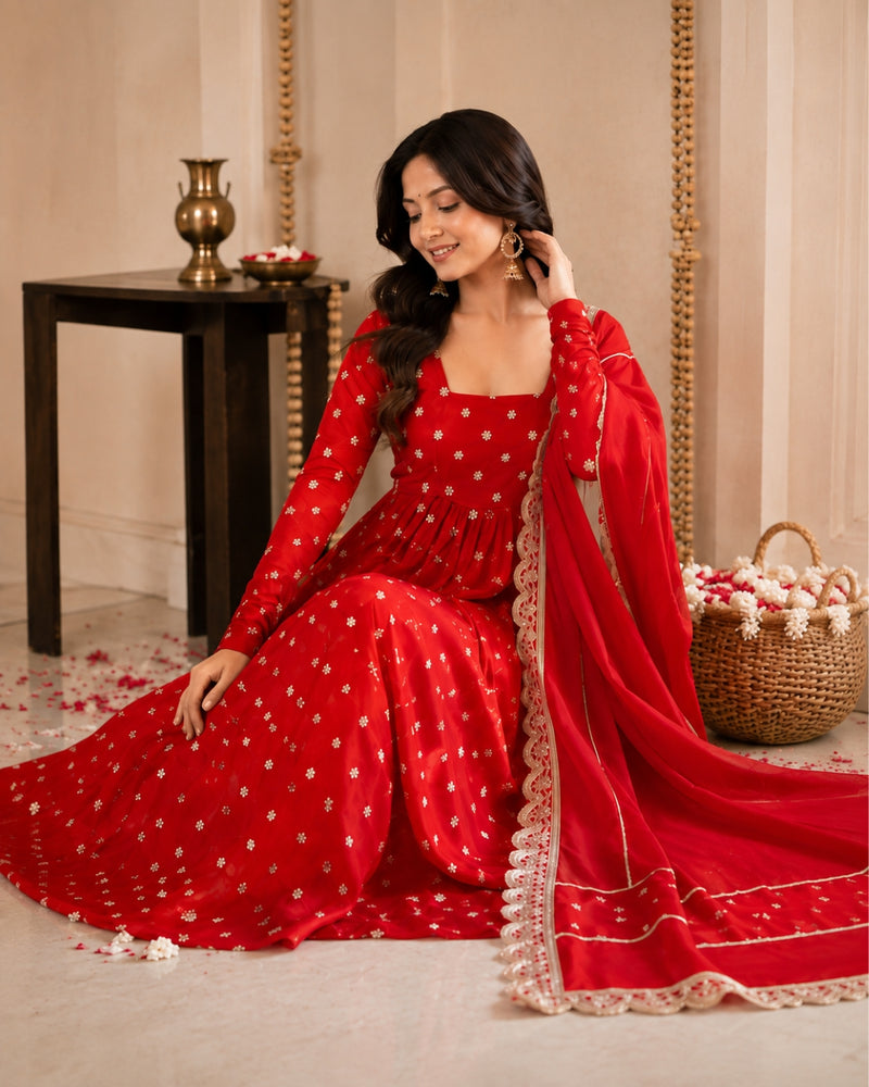 Red Anarkali Kurta Set