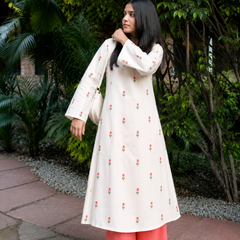 Women Floral Printed Kurta & Coral Palazzo Set