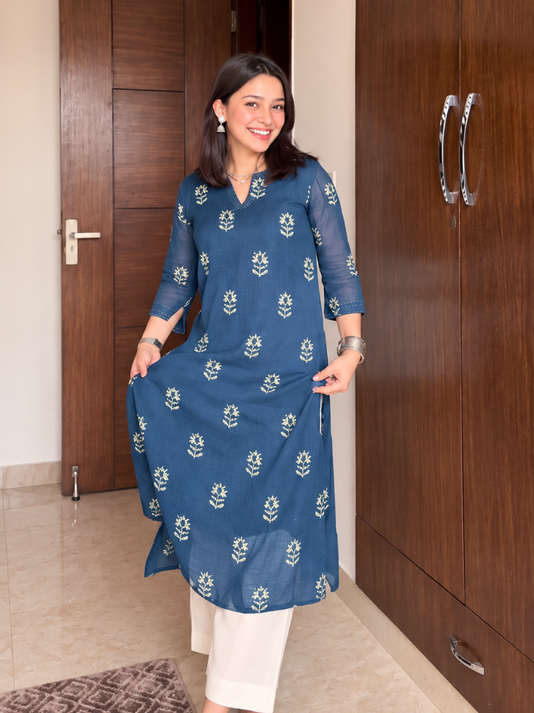 Indigo Floral Printed Kurta