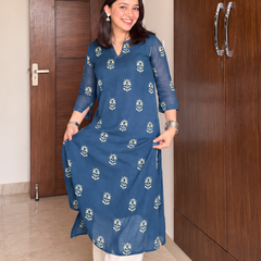 Indigo Floral Printed Kurta