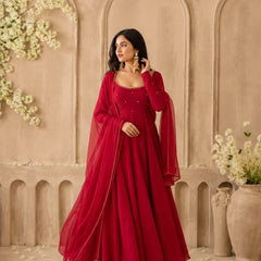 Maroon Embellished Anarkali Suit Set with Dupatta