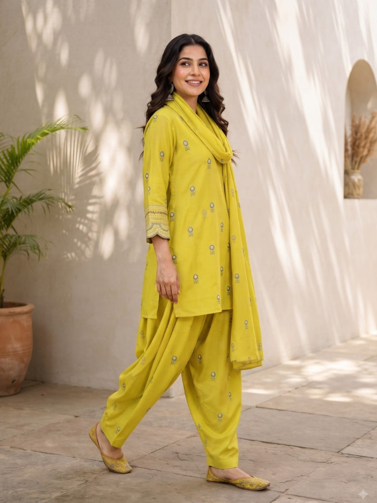 Mustard Embroidered Kurta Set