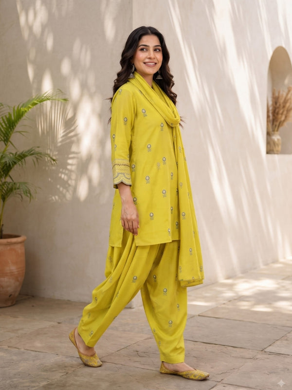 Mustard Embroidered Kurta Set