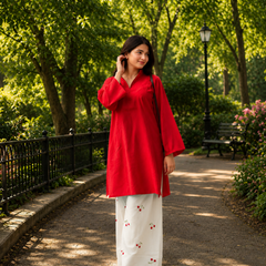 Beautiful Cotton Flex Kurti with Farsi Salvar with Embroidery Work