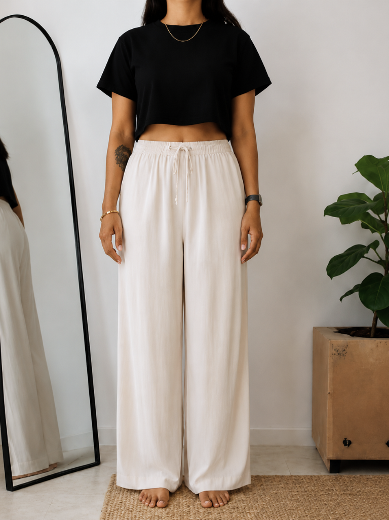 Women's Wide Leg Palazzo Pants - Cream
