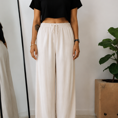 Women's Wide Leg Palazzo Pants - Cream