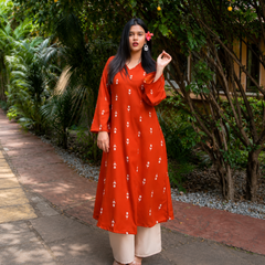 Rust Printed Kurta Set for Women
