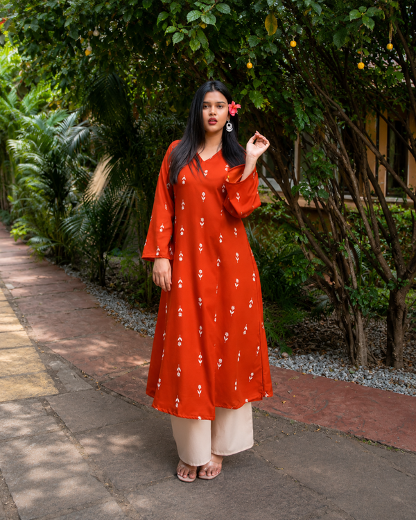 Rust Printed Kurta Set for Women