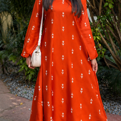 Rust Printed Kurta Set for Women