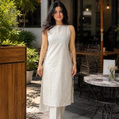 Ivory Solid Cotton Kurta Set for Women