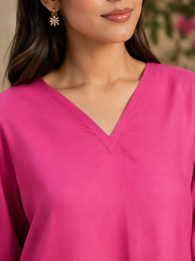 Fuchsia Pink Solid Co-Ord Set for Women