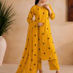 Mustard Yellow Embroidered Kurta Pant Set with Dupatta