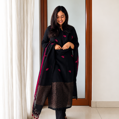 Midnight Bloom Black Chanderi Suit Set with Dupatta