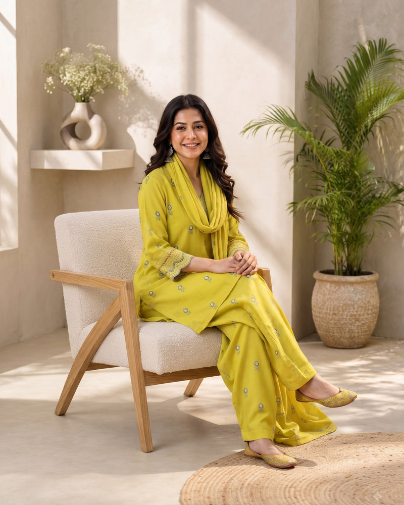Mustard Embroidered Kurta Set