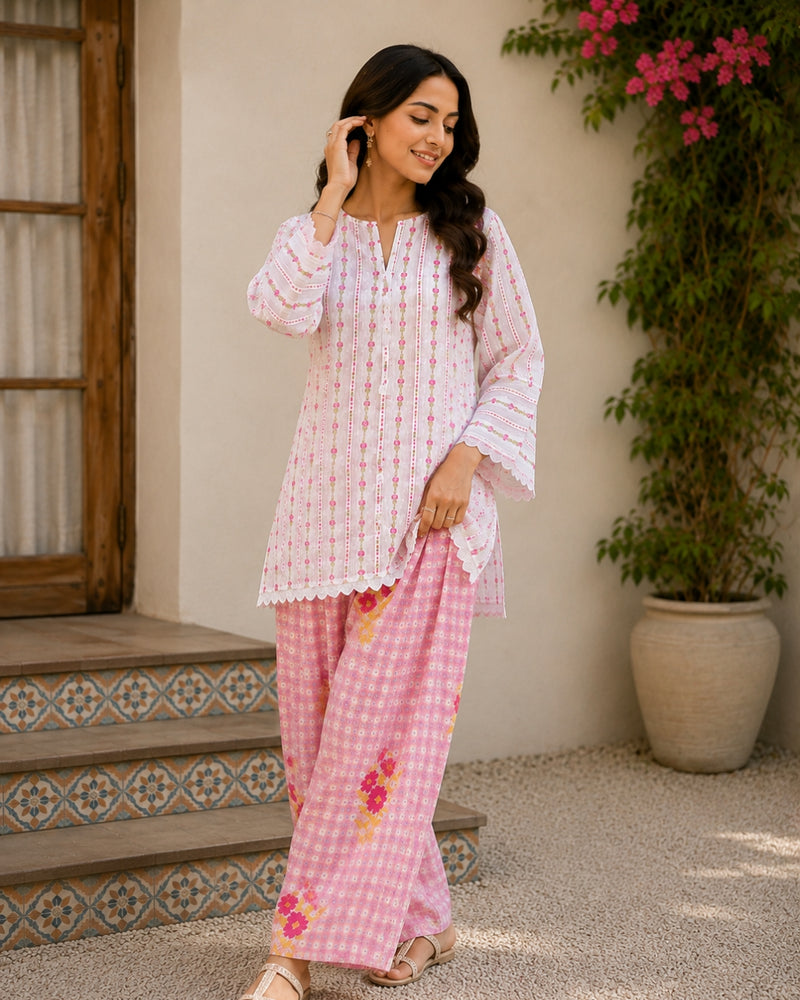 Pink Floral Printed Kurta Set